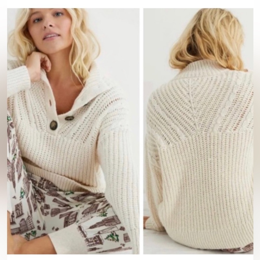 Aerie Cable Knit Henley Sweater